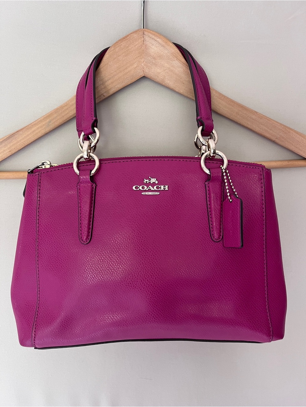 Coach Christie Carryall Fuchsia Cross Grain Leather 3 Compartment Bag